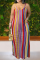 Rainbow Color Casual Print Split Joint Spaghetti Strap Straight Dresses