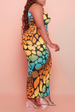 Multicolor Sexy Casual Plus Size Print Basic U Neck Vest Dress