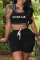 Black Casual Sportswear Letter Print Vests U Neck Sleeveless Two Pieces