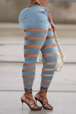 Deep Blue Sexy Solid Hollowed Out High Waist Skinny Denim Jeans
