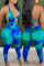 Blue Fashion Sexy Print Tie Dye Backless Strap Design Halter Sleeveless Two Pieces