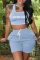 Light Blue Casual Sportswear Letter Print Vests U Neck Sleeveless Two Pieces