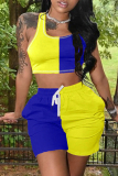Yellow Blue Casual Sportswear Solid Patchwork U Neck Sleeveless Two Pieces
