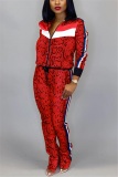Orange Autumn And Winter Ladies Snake Print Long Sleeve Sports Two Piece Suit