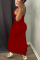 Red Sexy Casual Solid Hollowed Out Fold One Shoulder Sleeveless Dress