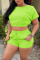 Fluorescent Green Casual Solid Split Joint O Neck Short Sleeve Two Pieces