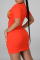Orange Sexy Print Ripped U Neck Pencil Skirt Dresses