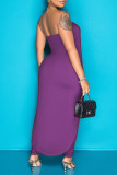 Purple Sexy Casual Solid Backless Strapless Sleeveless Two Pieces