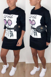 Khaki Casual Fashion adult Cap Sleeve Long Sleeves O neck Step Skirt Mini Print Long Sleeve Dre
