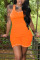 Tangerine Red Casual Solid Split Joint U Neck Skinny Jumpsuits