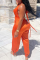 Tangerine Red Sexy Solid Patchwork V Neck Harlan Jumpsuits