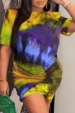 Rose Sexy Patchwork Tie-dye O Neck Straight Plus Size Dresses