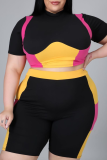 Green Sexy Color Block Patchwork Half A Turtleneck Plus Size Two Pieces