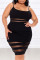 Black Fashion Sexy Plus Size Patchwork See-through Spaghetti Strap Sleeveless Dress