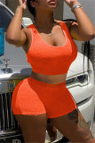 Orange Fashion Casual Solid Basic U Neck Sleeveless Two Pieces