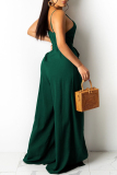 Army Green Fashion Sexy Solid Backless Slit Spaghetti Strap Regular Jumpsuits