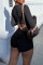 Black Sexy Casual Solid Hollowed Out V Neck Skinny Romper
