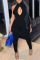 Black Fashion Sexy Solid Hollowed Out Backless Turtleneck Skinny Jumpsuits