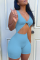 Blue Sexy Solid Hollowed Out V Neck Skinny Jumpsuits
