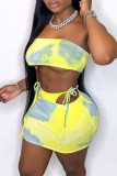 Multicolor Fashion Sexy Print Tie Dye Backless Strap Design Strapless Sleeveless Two Pieces