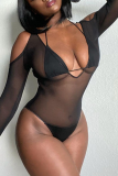 Black Sexy Print Mesh Swimwears
