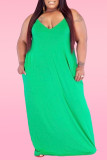 Green Sexy Casual Plus Size Solid Backless Spaghetti Strap Sleeveless Dress