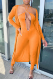 Apricot Fashion Sexy Solid Cardigan V Neck Long Sleeve Two Pieces