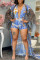 Blue Fashion Sexy Print Cardigan Swimwears Three-piece Set