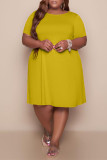 Gold Fashion Casual Plus Size Solid Basic O Neck Short Sleeve Dress