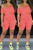 Orange Fashion Short Sleeve T-shirt Shorts Casual Set