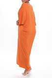 Orange Fashion Casual Solid Basic V Neck Long Dress