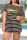 Black Casual Striped Print O Neck Short Sleeve Two Pieces