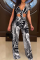 Black And White Sexy Print Patchwork V Neck Short Sleeve Two Pieces