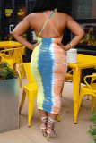 Khaki Sexy Print Split Joint Spaghetti Strap Pencil Skirt Dresses