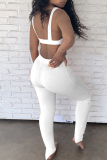 White Casual Sportswear Solid Vests Pants U Neck Sleeveless Two Pieces