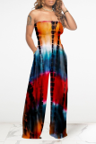Red Sexy Patchwork Tie-dye Strapless Loose Jumpsuits
