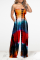 Tangerine Red Sexy Patchwork Tie-dye Strapless Loose Jumpsuits