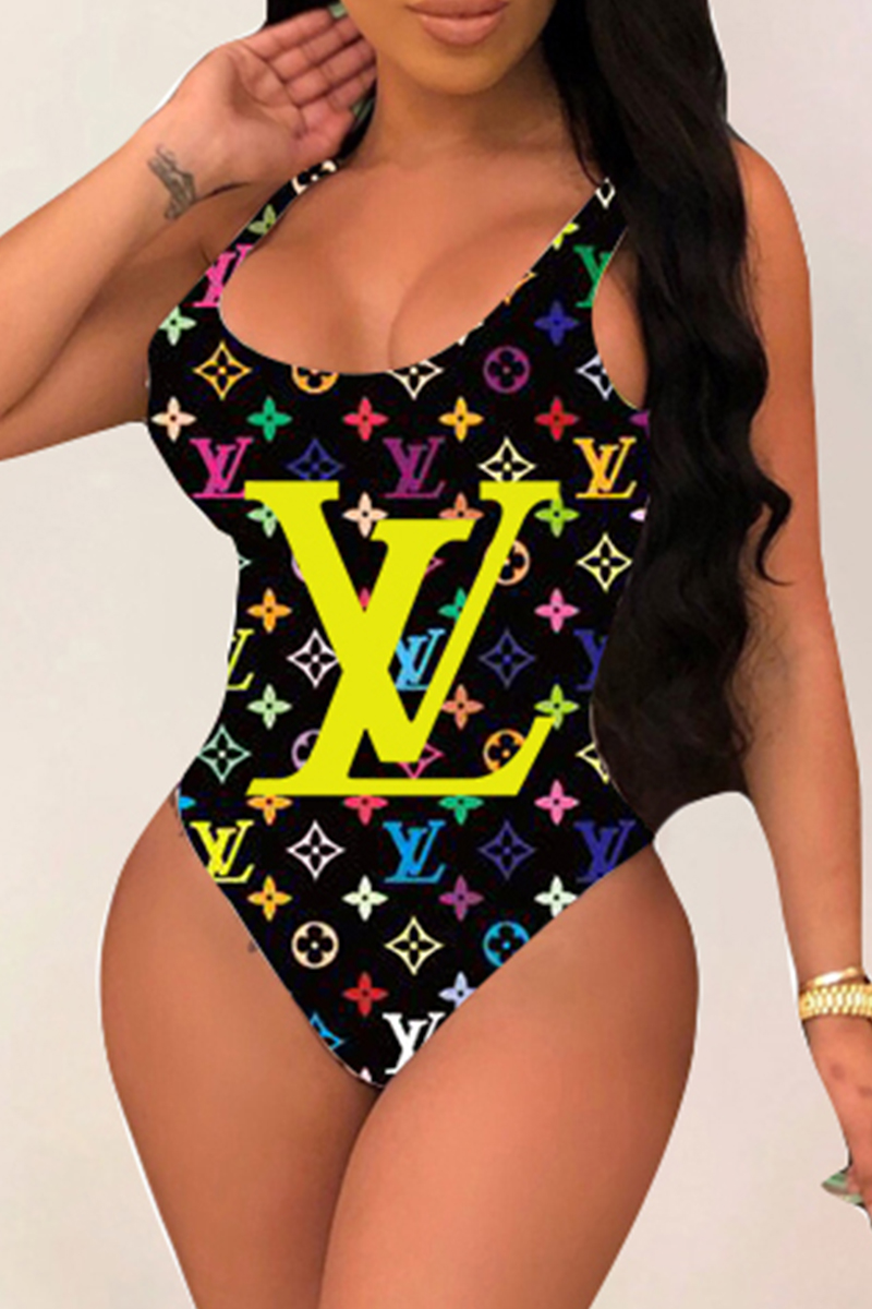 

Black Fashion Sexy Print Backless Swimwears