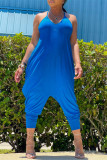 Blue Casual Solid Backless Spaghetti Strap Harlan Jumpsuits