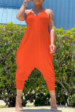 Orange Casual Solid Backless Spaghetti Strap Harlan Jumpsuits