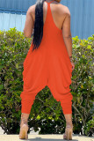 Orange Casual Solid Backless Spaghetti Strap Harlan Jumpsuits