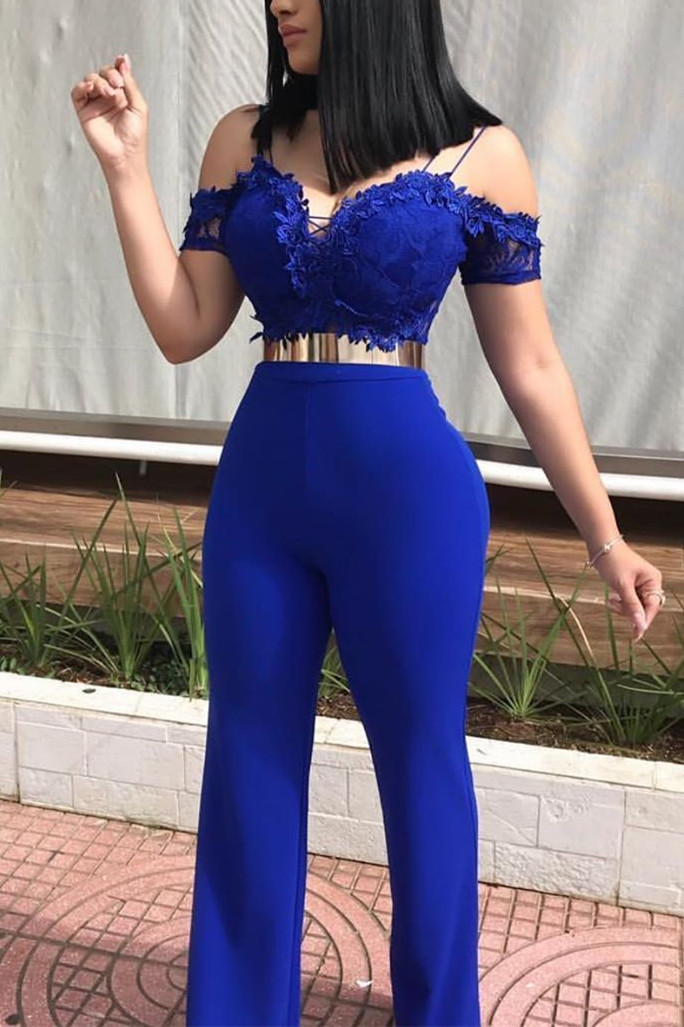 

Blue Sexy Fashion zipper Embroidery Patchwork Short Sleeve Slip
