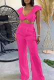 Yellow Fashion Casual Solid Vests Pants Square Collar Two Pieces