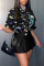 Black Casual Print Patchwork V Neck Half Sleeve Two Pieces