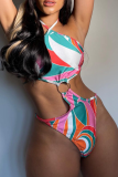 Colour Sexy Print Hollowed Out Swimwears