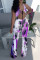 Purple Fashion Sexy Print Hollowed Out Backless Halter Regular Jumpsuits