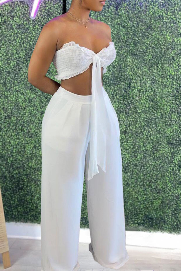 White Sexy Solid Bandage Strapless Sleeveless Two Pieces