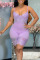 Purple Sexy Solid Split Joint See-through Spaghetti Strap Skinny Jumpsuits