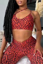Red Fashion Sexy Print Backless One Shoulder Sleeveless Two Pieces