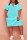 Cyan Fashion Casual Plus Size Striped Print Basic V Neck Short Sleeve Dress